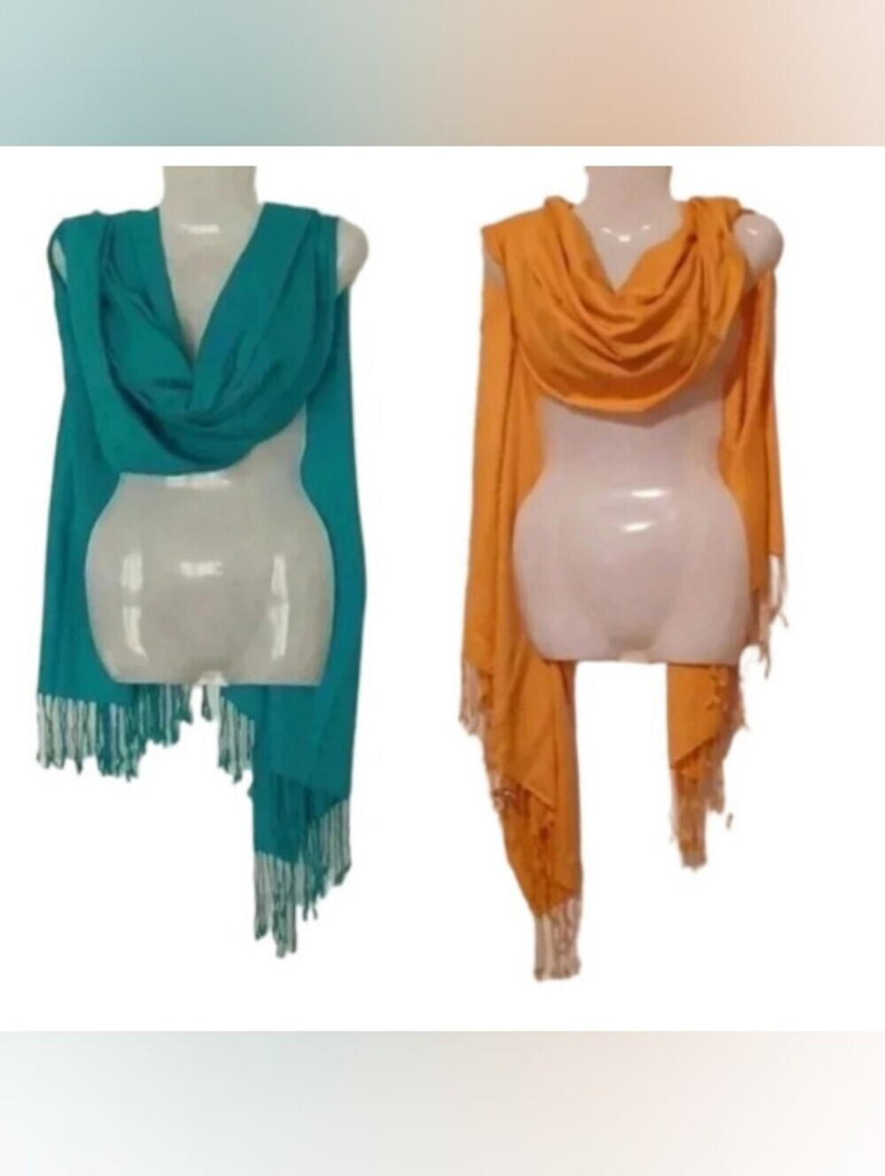 2 VERY large mustard And Turquoise Color scarves